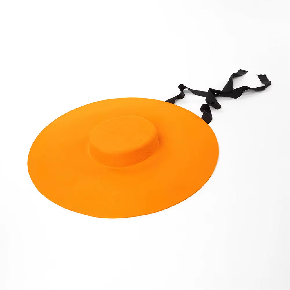 4Cm Hat High Wool Hat Oversized 15Cm Big Brim Shallow Top Shallow Top Fedora Hat Men and Women Flat Top Hat New Big Brim Hat