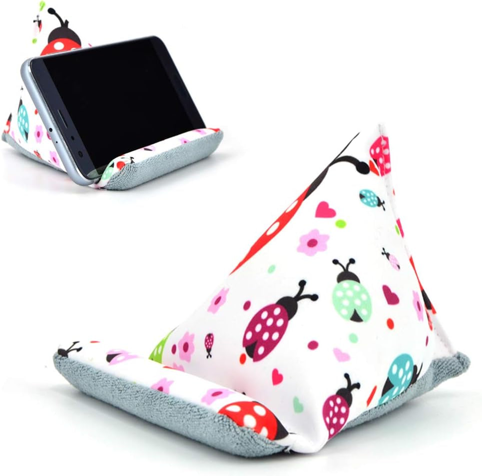 Fabric Phone Stands, Phone Pillow Holder for Iphone X Iphone 13, Handmade Phone Bean Bag Cushion for Desk (Ladybird)