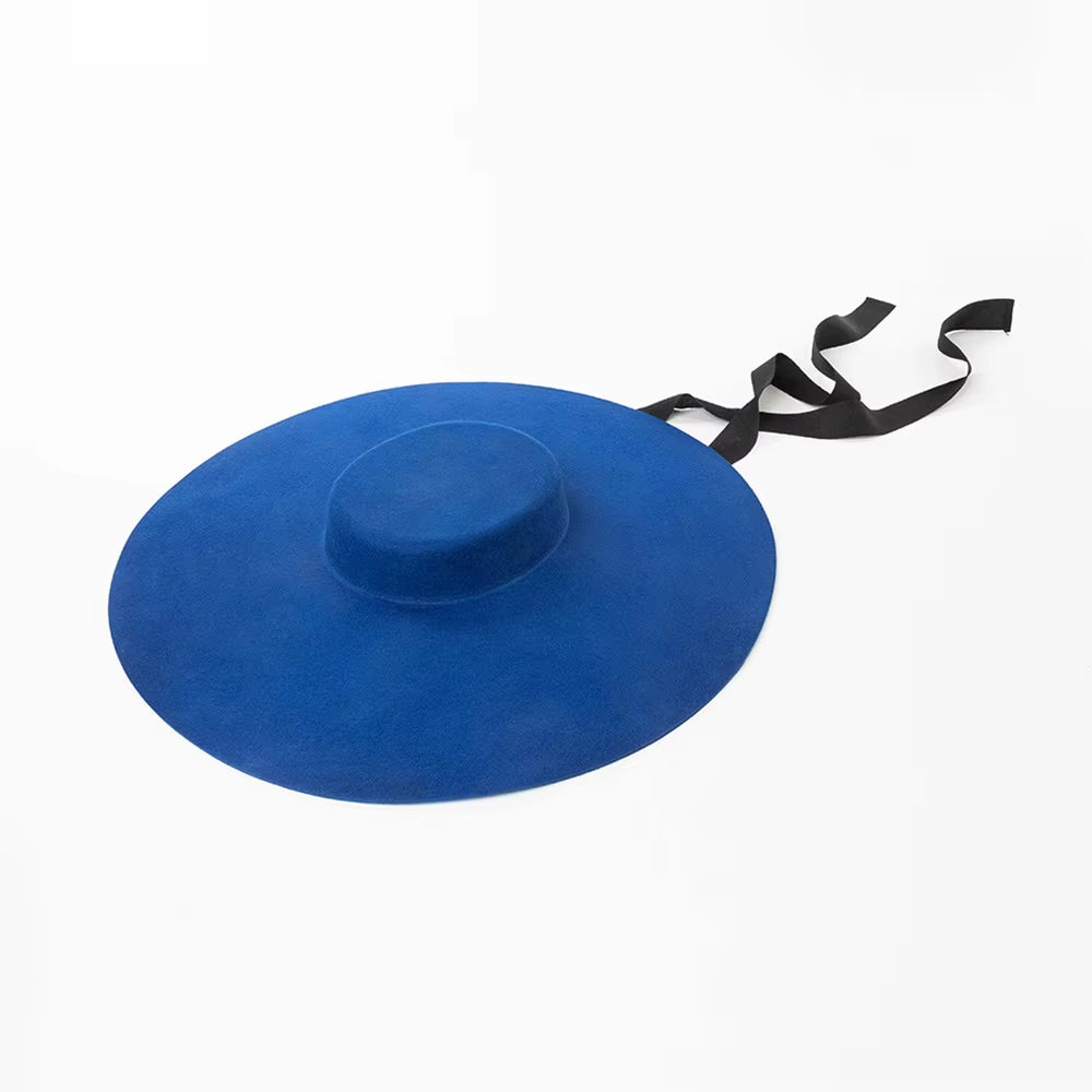 4Cm Hat High Wool Hat Oversized 15Cm Big Brim Shallow Top Shallow Top Fedora Hat Men and Women Flat Top Hat New Big Brim Hat