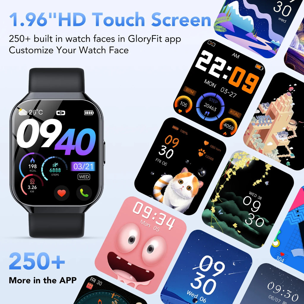 Smart Watch Fits for Android and Iphone 1.96'' Smartwatch for Men Women 110+ Sports Modes Fitness Tracker with Answer Make Calls/Message Reminder, IP68 Waterproof for Gift (Black)