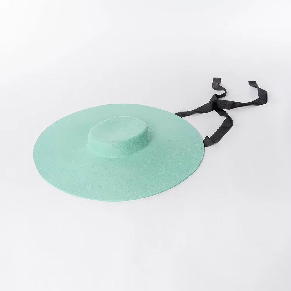 4Cm Hat High Wool Hat Oversized 15Cm Big Brim Shallow Top Shallow Top Fedora Hat Men and Women Flat Top Hat New Big Brim Hat