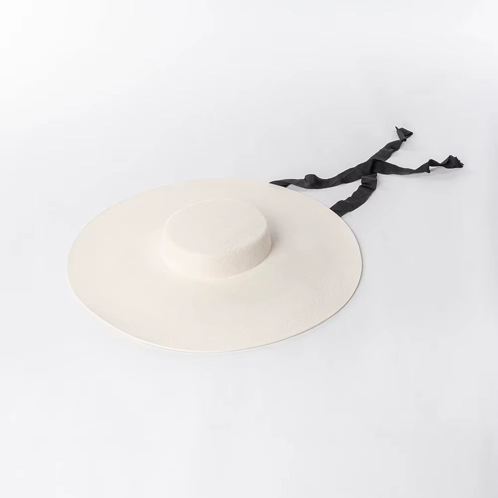 4Cm Hat High Wool Hat Oversized 15Cm Big Brim Shallow Top Shallow Top Fedora Hat Men and Women Flat Top Hat New Big Brim Hat