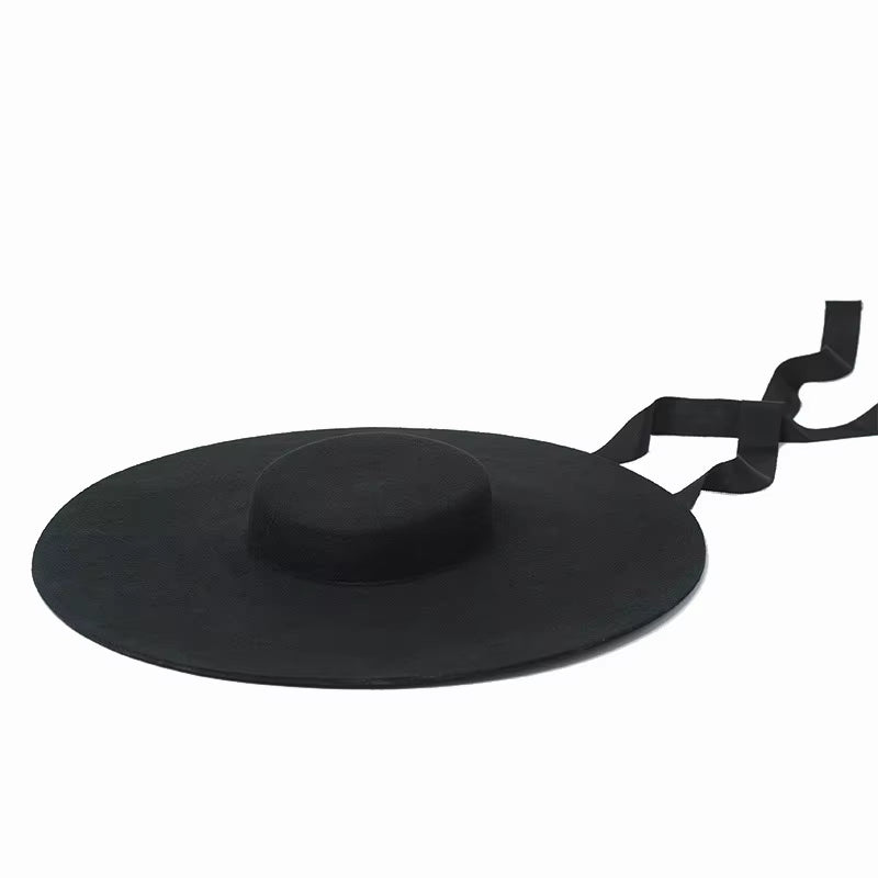4Cm Hat High Wool Hat Oversized 15Cm Big Brim Shallow Top Shallow Top Fedora Hat Men and Women Flat Top Hat New Big Brim Hat