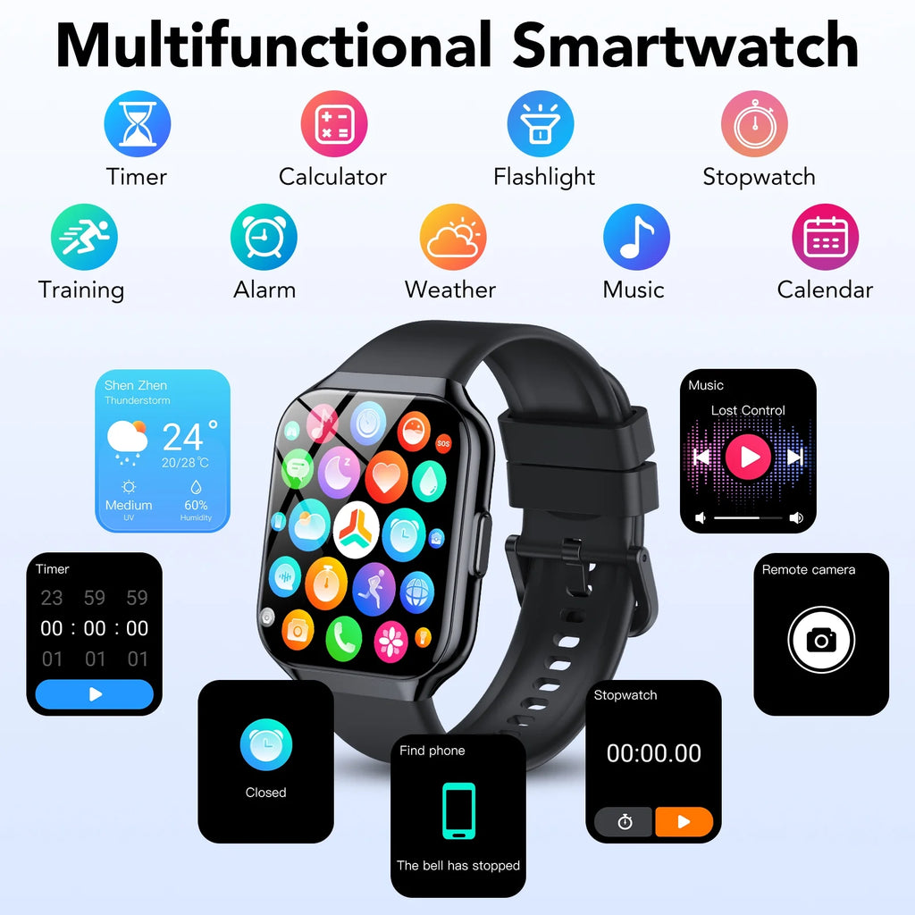 Smart Watch Fits for Android and Iphone 1.96'' Smartwatch for Men Women 110+ Sports Modes Fitness Tracker with Answer Make Calls/Message Reminder, IP68 Waterproof for Gift (Black)